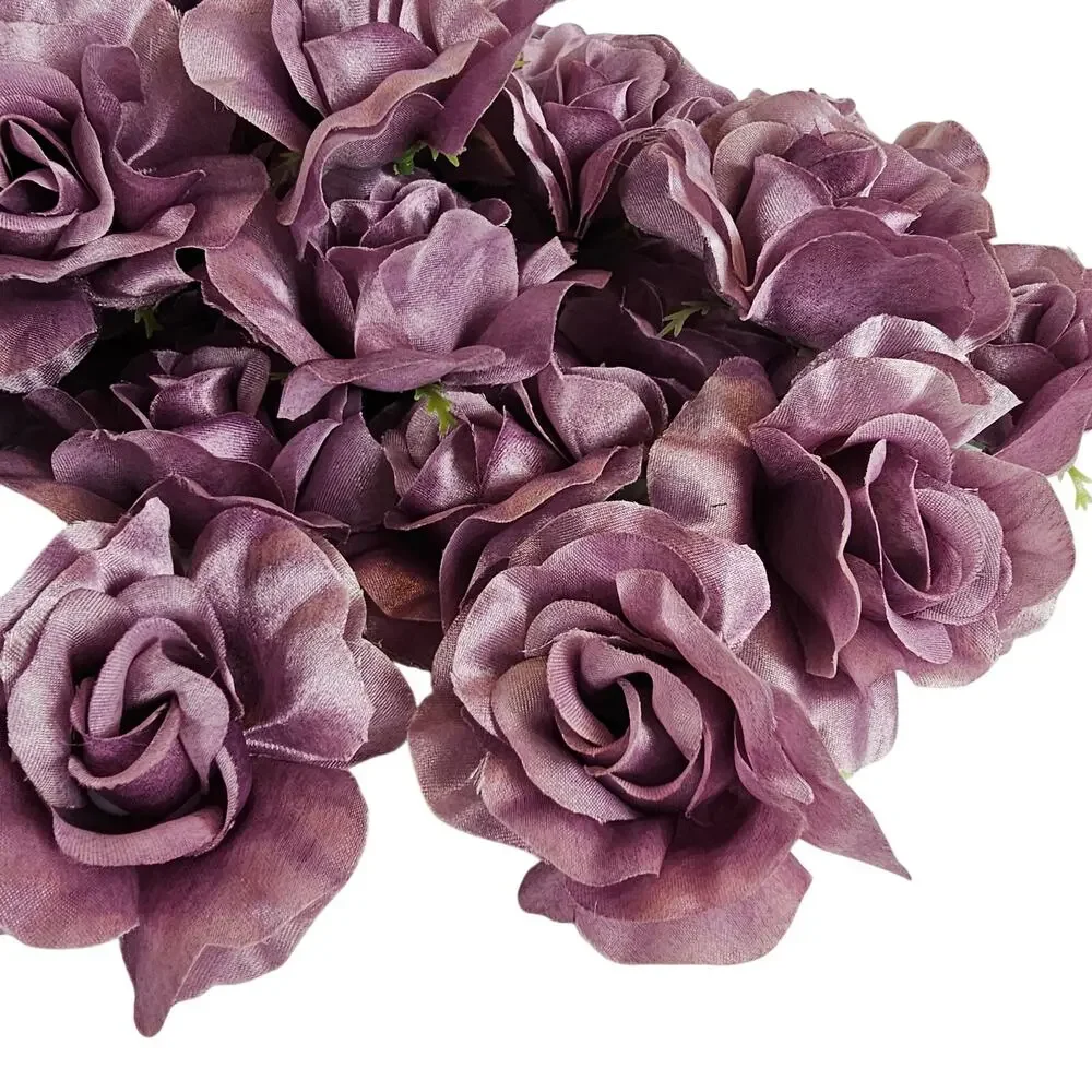 100 Plum Purple Satin Rose Heads Stemless Wedding Floral Craft DIY 2.5in